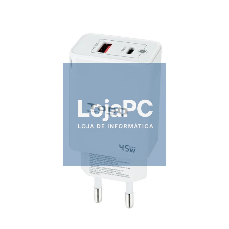 Tooq Carregador parede GAN USB-C/PD+USB-A/QC 45W