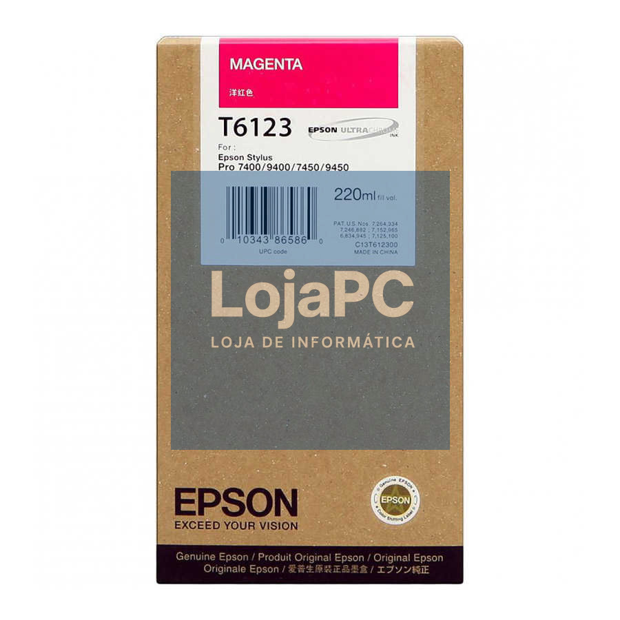 Tinteiro EPSON T6123 Magenta 220ml - Stylus Pro 7400/7450/9400/9450