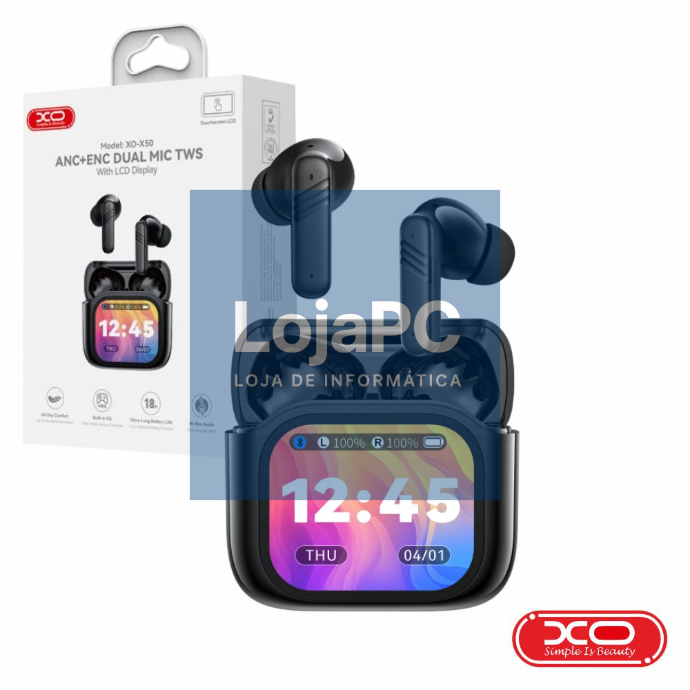 Auriculares Com Display TWS Bluetooth 5.4 ANC+ENC Preto XO