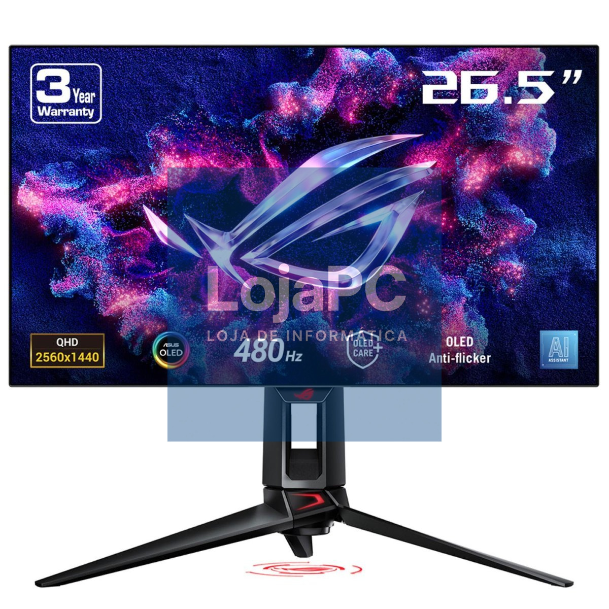 Asus PG27AQDP ROG Swift OLED PG27AQDP gaming monitor ― 27-inch (26.5-inch viewable) WOLED panel, 480 Hz (above 360Hz), 0.03 ms (GTG), FreeSync Premium, custom heatsink, ASUS OLED Care+, AI Assistant,