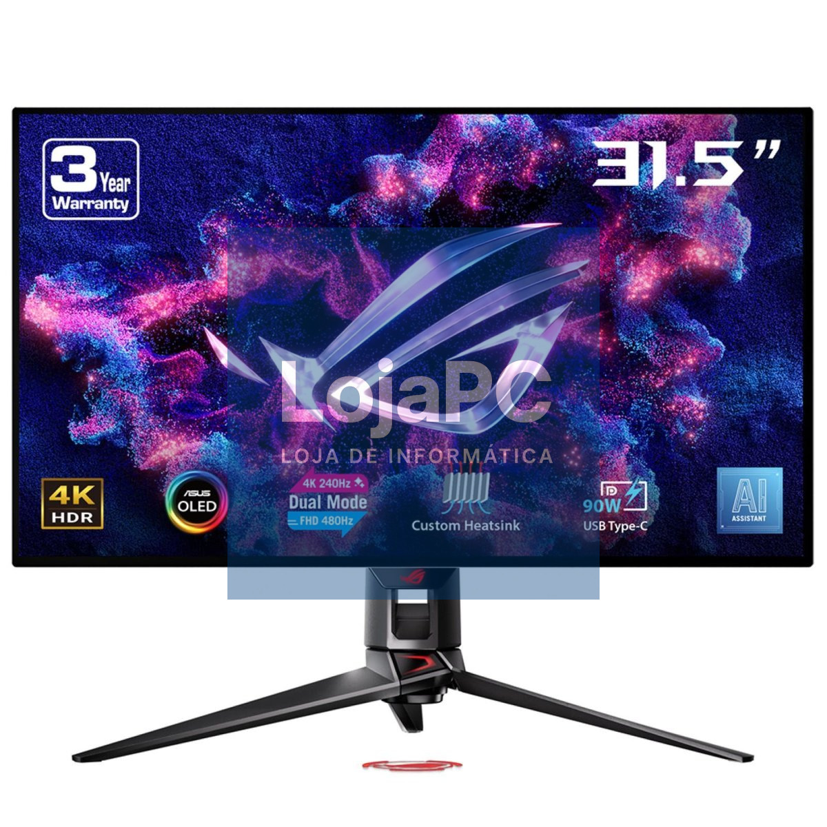 Asus PG32UCDP - ROG Swift OLED PG32UCDP gaming monitor 32" WOLED panel, dual mode (4K 240Hz or FHD 480Hz), 0.03 ms (GTG), G-SYNC compatibility