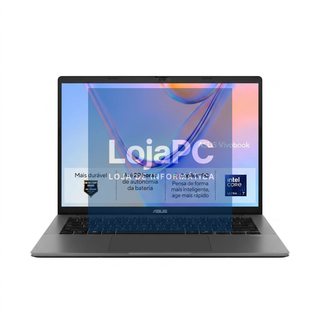 ASUS Vivobook S14 S3407AA - Intel Core Ultra 7, 32GB DDR5, 512GB SSD, 14'' OLED, Intel Graphics, Wi-Fi 6 (802.11ax) 2*2 + Bluetooth, S S/O, 3Y PUR Warranty, Gray - não inclui AC Adapter