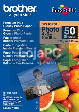 Brother Papel "Glossy" 10x15. 50 folhas. p/ 130/ 145/ 330/ 350/ 240/ 440/ 465/ 540/ 560/ 660/ 750/ 770/ 3360/ 5460/ 845/ 885