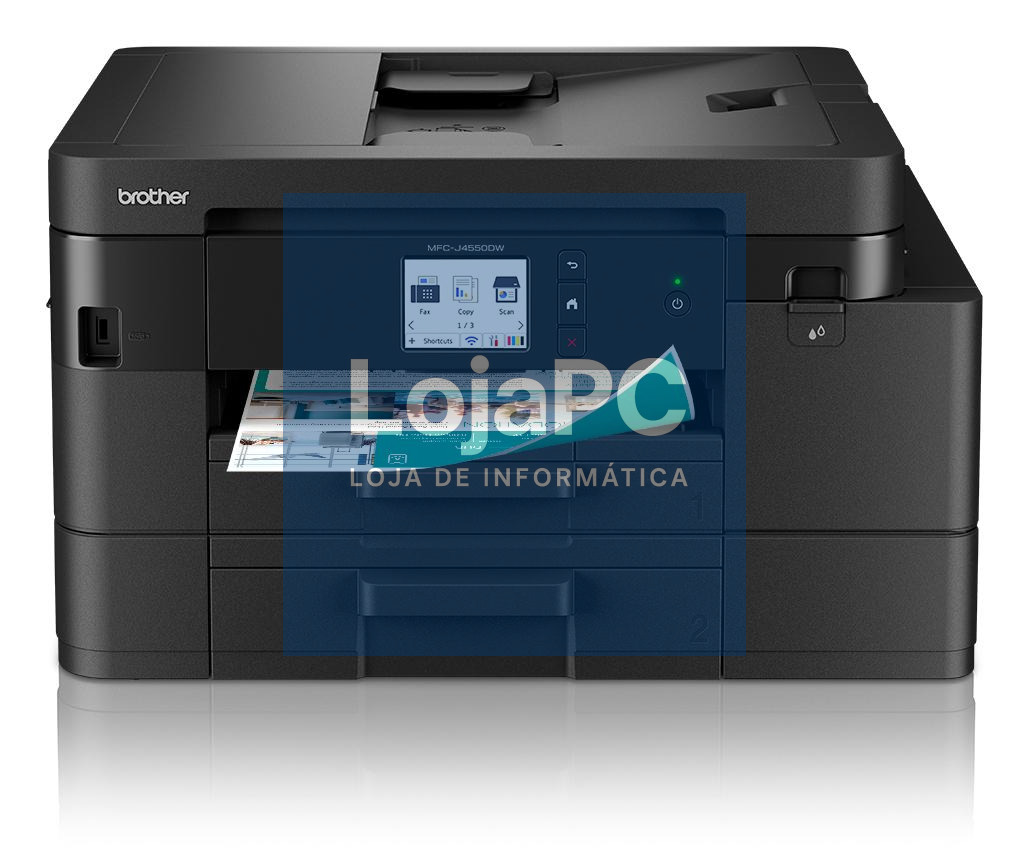 Brother MFCJ4550DW - Multifunções 4-em-1, LAN, WIFI, WIFI DIRECT, duplex na impressão, Bandeja 400 folhas, Conexão móvel/Cloud, Visor tátil de 6,8cm, ADF 20 folhas