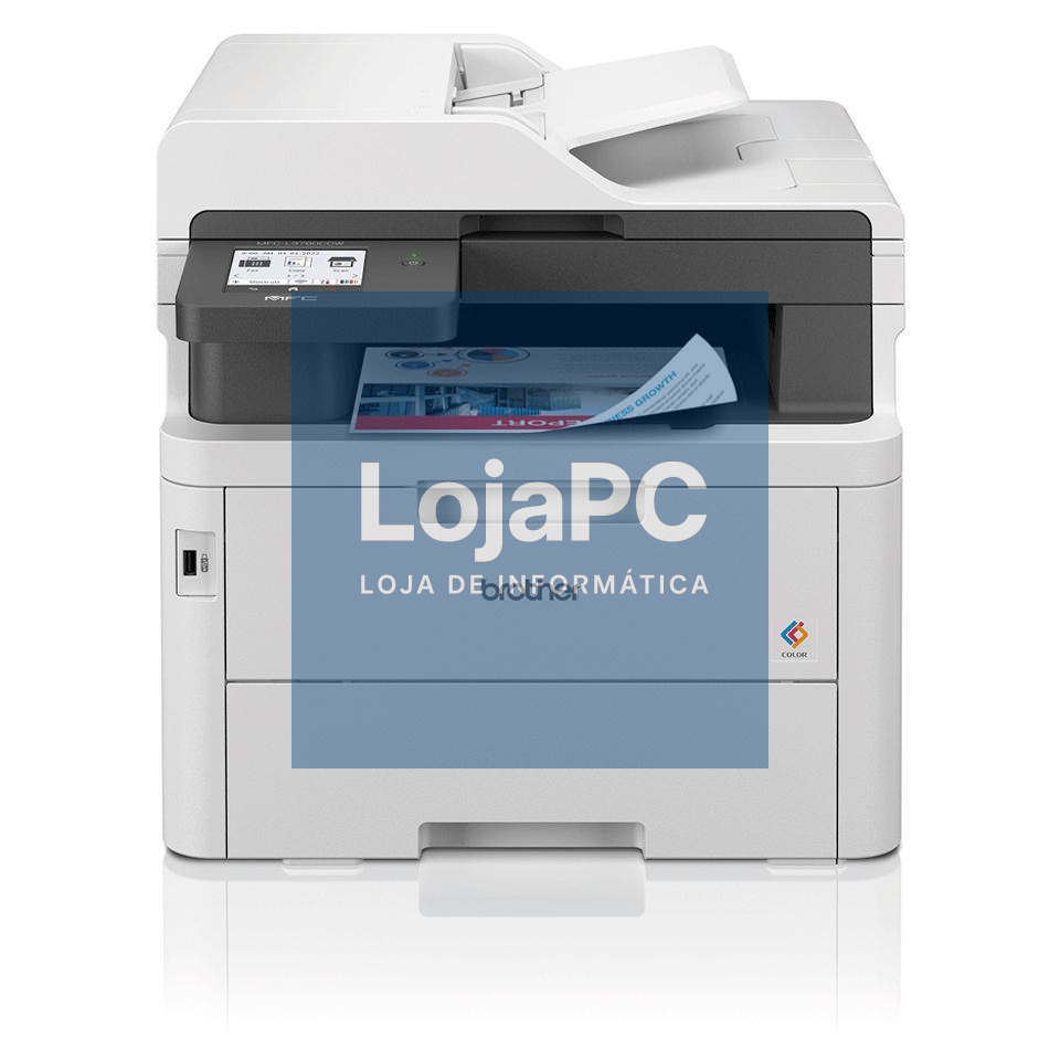 Brother MFC-L3760CDW: Multifunções laser LED a cores: Impressão, Digitalização e Fax, velocidade de impressão 26ppmGigabit Ethernet, Wifi 5GHz e USB, visor tátil 8,8cm, bandeja de 250 folhas