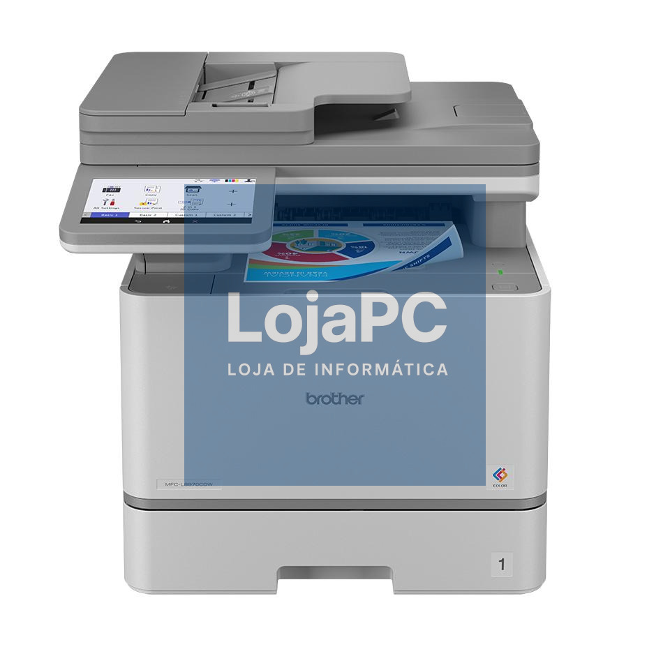 Brother Impressora multifunções laser cores profissional de alto rendimento em todas as funções, visor tátil, todas as funções em frente e verso e Toner muito económico. Velocidade 31 ppm - Bandeja