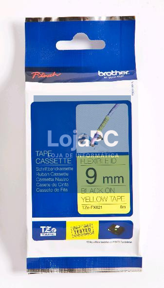 Brother Fita laminada flexível - Largura: 9mm, comprimento: 8m - Texto preto sobre fundo amarelo, para P-Touch