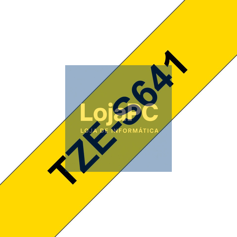 Brother Fita laminada super adesiva. Texto preto sobre fundo amarelo. Largura: 18 mm. Comprimento: 8 m