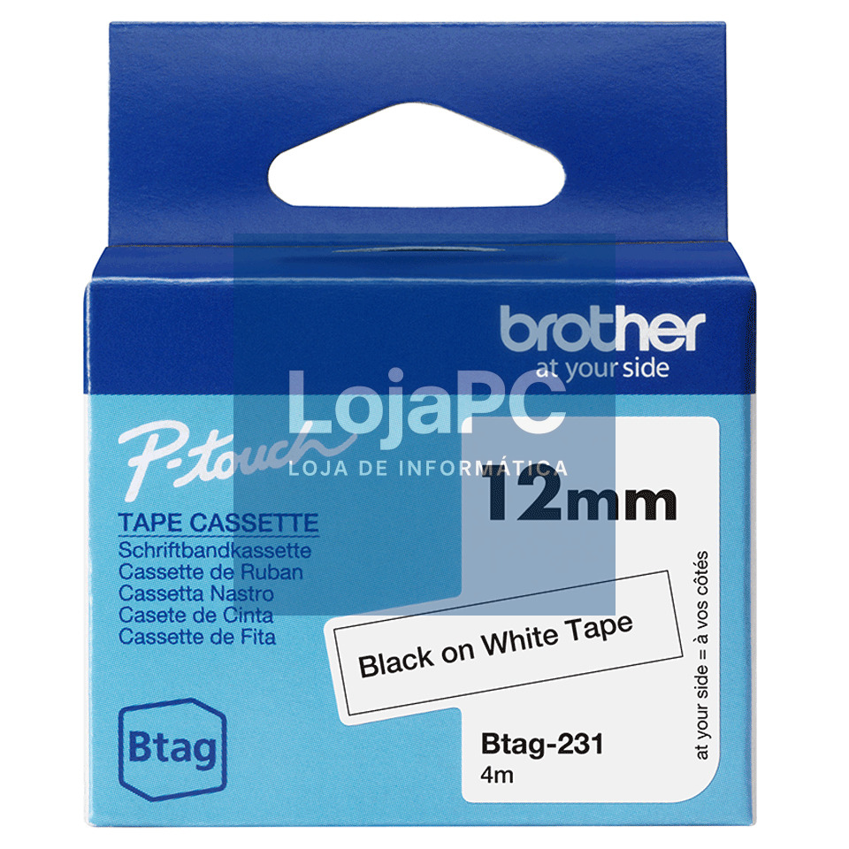 Brother Fita doméstica Btag 231 preto sobre branco, Largura: 12 mm. Comprimento: 4 m