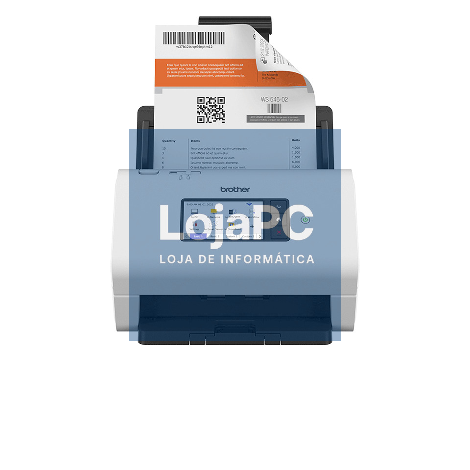 Brother ADS-4900W - Scanner profissional de alta velocidade frente e verso com painel tátil, rede cablada, WiFi e NFC, Velocidade 60fpm/120ppm - ADF 100 folhas - 9.000 folhas/dia - Rede WiFi e