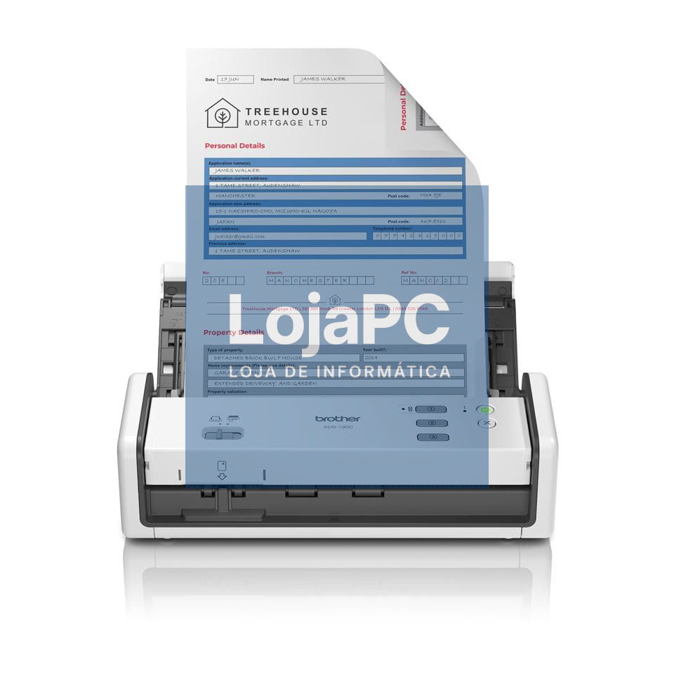 Brother DS1300 - Scanner de secretária compacto, frente e verso automático, ADF 20 folhas e ranhura para cartões, alimentação por USB.