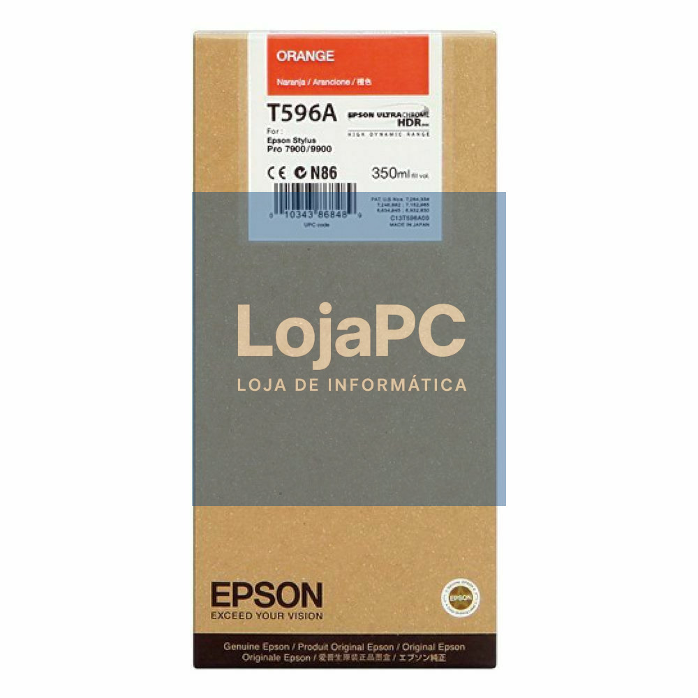 Tinteiro EPSON T596A Laranja UltraChrome HDR 350ml - Stylus Pro 7700/7890/7900/9700/9890/9900