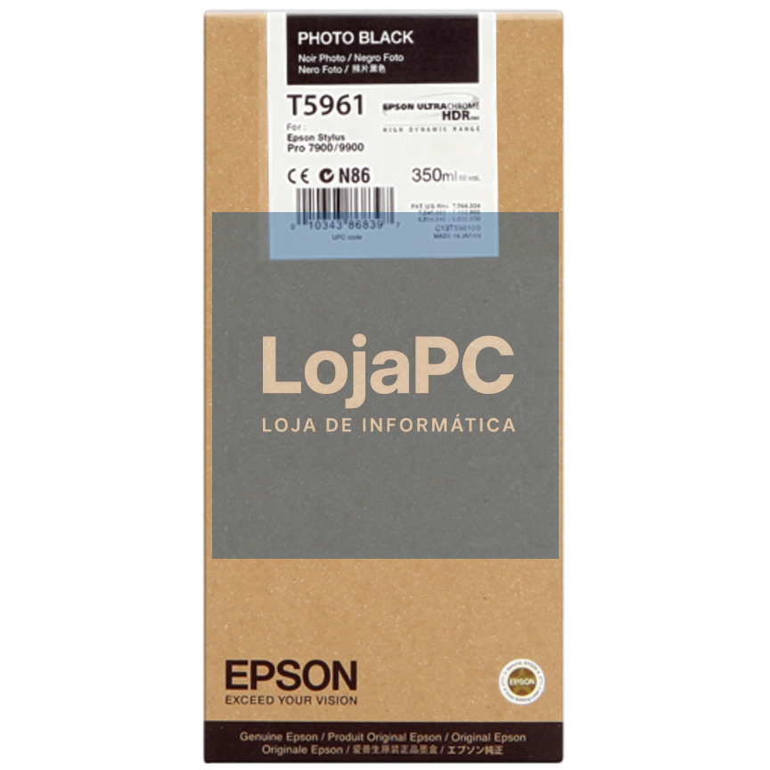 Tinteiro EPSON T5961 Preto Foto UltraChrome HDR 350ml - Stylus Pro 7700/7890/7900/9700/9890/9900