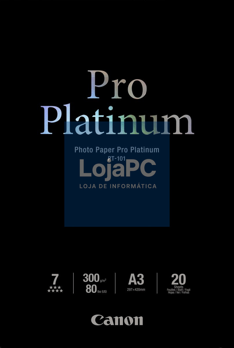 Canon Photo Paper Pro Platinum PT-101 A3, 20 Folhas