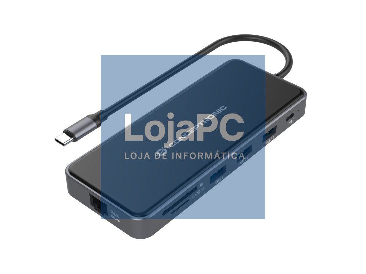 Conceptronic DONN 12-in-1 Docking Station USB 3.2 Gen 1, HDMI x 2, VGA, USB-C Data, USB 3.0 x 2, USB 2.0, SD, TF/MicroSD, Audio, GbE, 100W USB PD