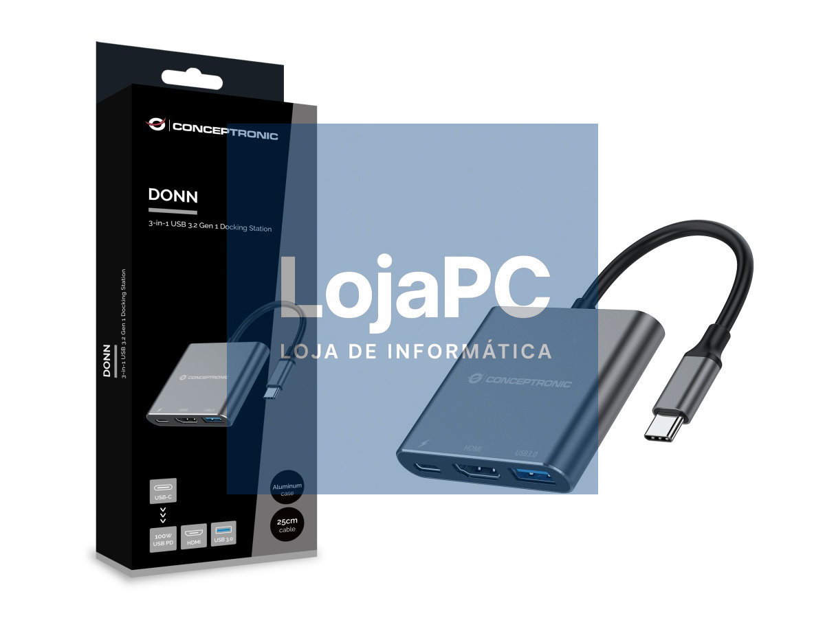 Conceptronic DONN18G 3-in-1 USB 3.2 Gen 1 Docking Station, HDMI, USB 3.0, 100W USB PD