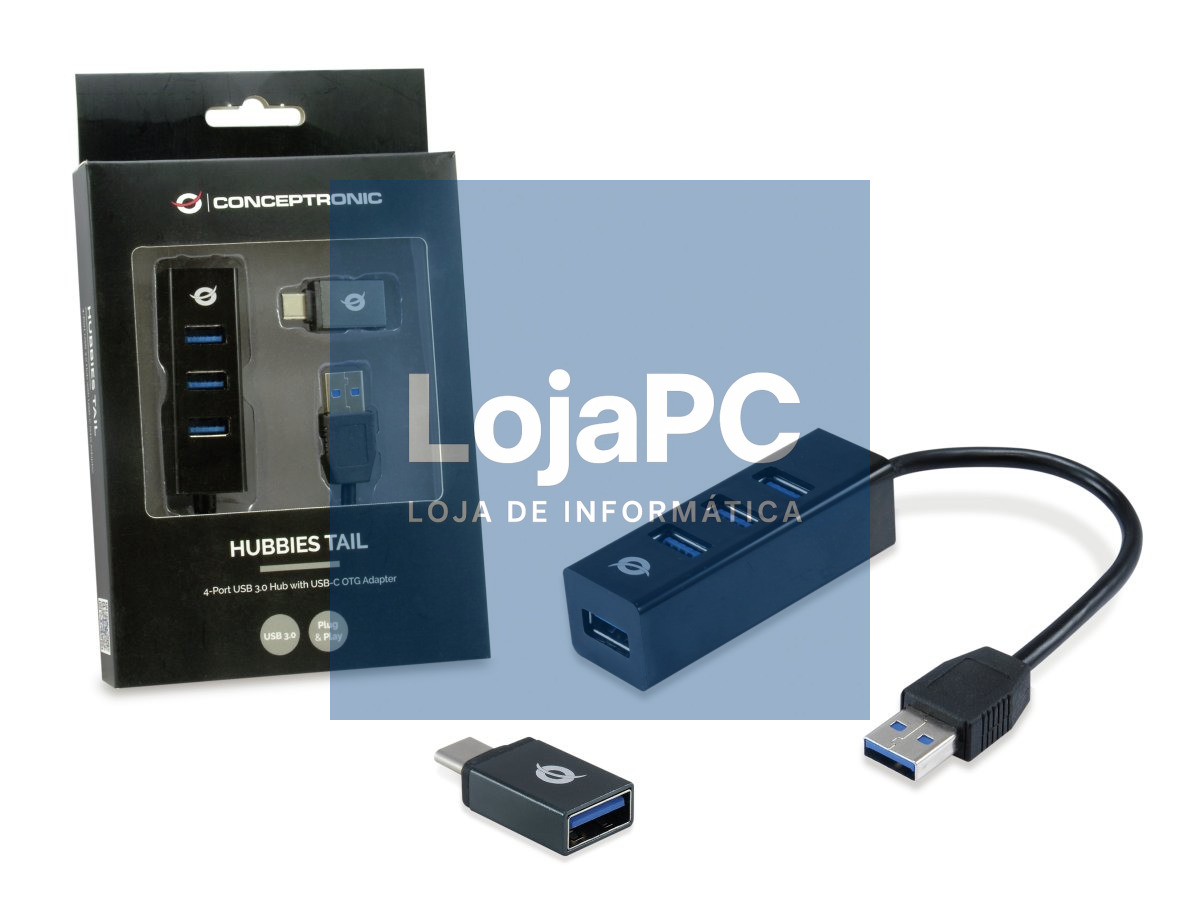 Conceptronic HUBBIES TAIL 4-Port USB 3.0 Hub with USB-C to USB-A Adapter