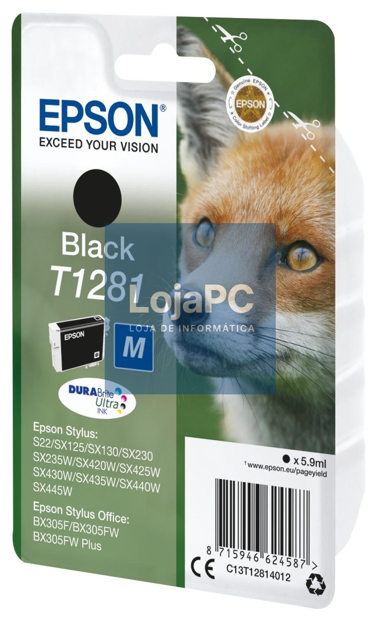Epson Tinteiro Preto T1281 Tinta DURABrite Ultra (c/alarme RF+AM)