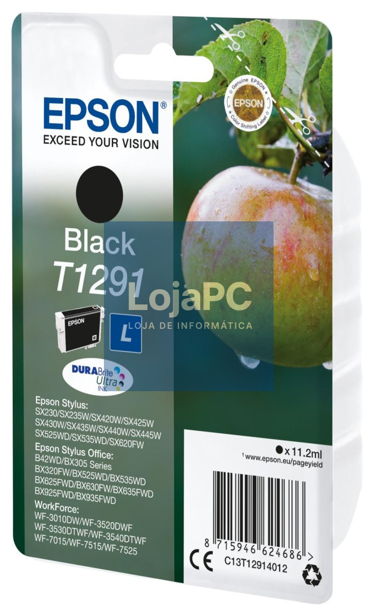 Epson Tinteiro Preto T1291 Tinta DURABrite Ultra (c/alarme RF+AM)