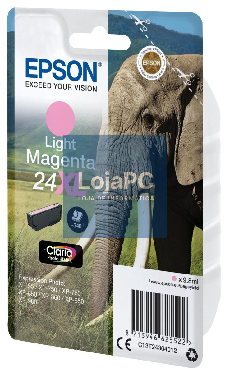 Epson Tinteiro Magenta claro Série 24XL Elefante Tinta Claria Photo HD (c/alarme RF+AM)