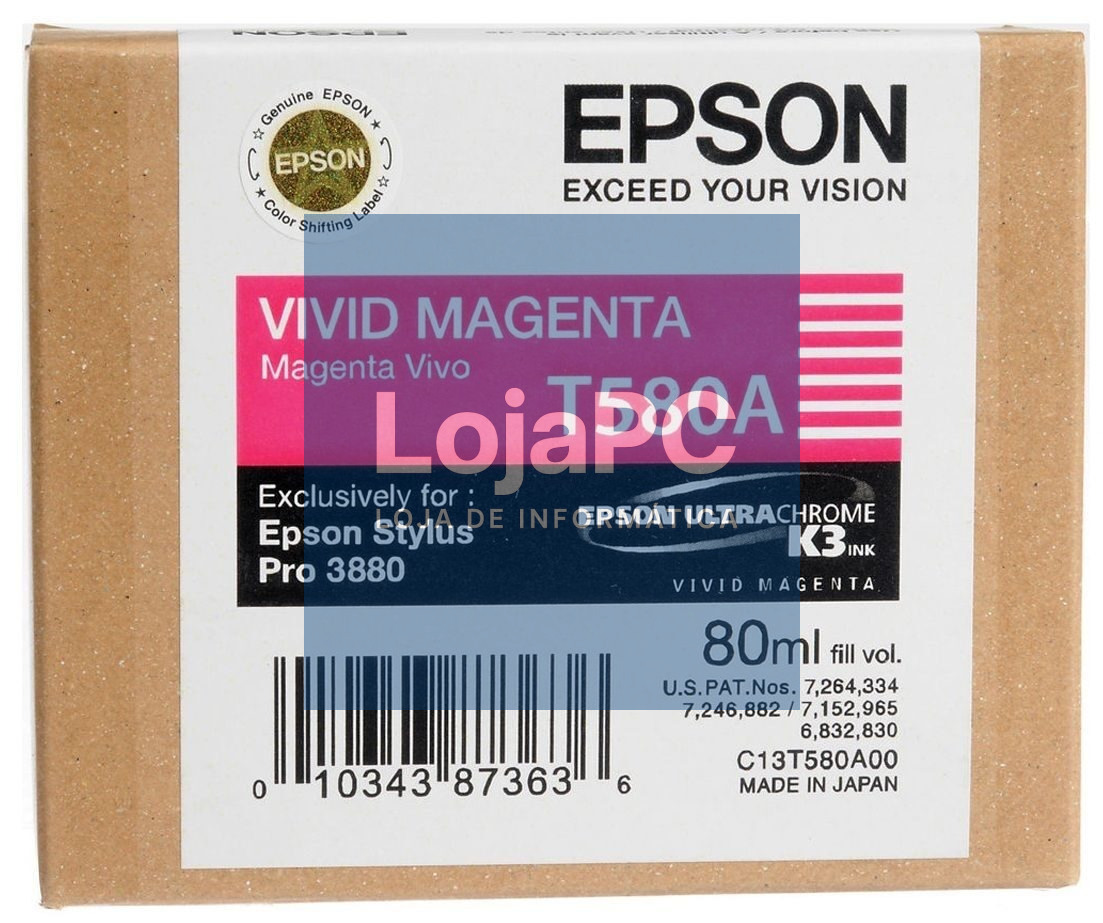 Tinteiro EPSON T580A Magenta Vivo -  Stylus Pro 3800/3880