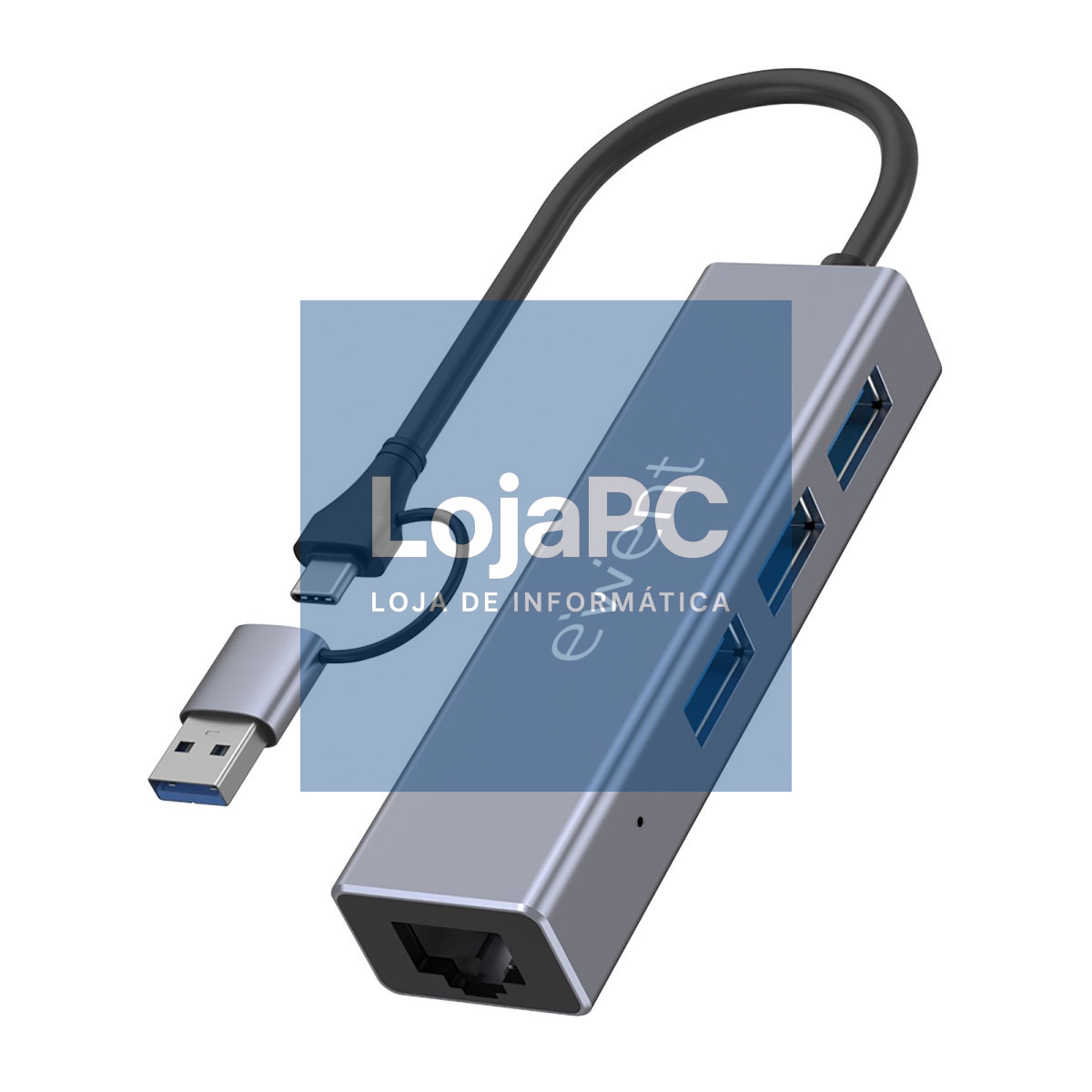 EWENT USB 3.2 Gen 1 USB-C Hub, 3 USB 3.2 Gen 1 Ports, 1 Gigabit LAN Port, with USB-C to A Adapter, Aluminum Material