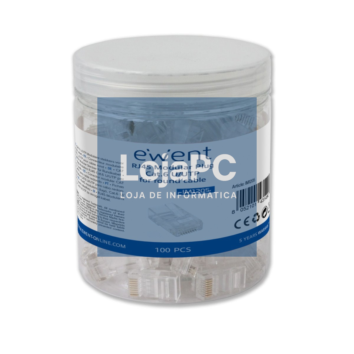 EWENT Fichas RJ45, CAT 6 U/UTP para cabo AWG 23-26e, 15u gold plated contacts, pack 100