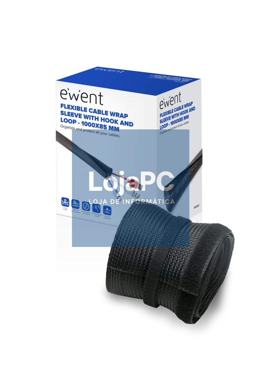 EWENT Maga Flexível para Organizar Cabos com Fecho, 1000x85mm