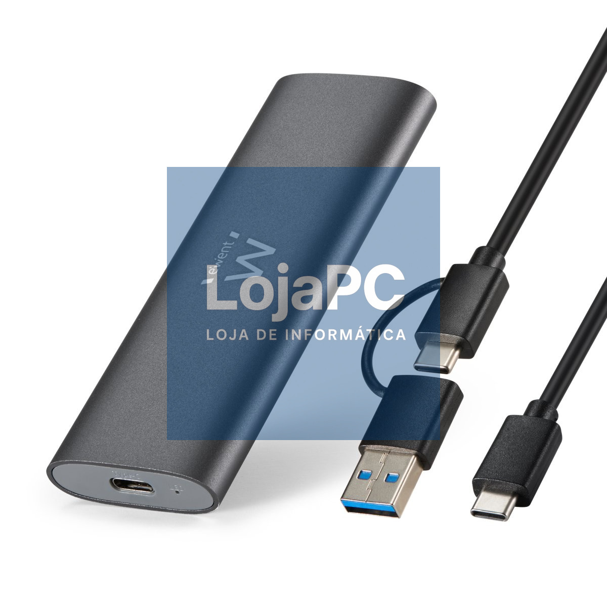 EWENT Caixa Externa USB 3.2 Gen2 USB-C M.2 NVMe SSD Screwless, Cabo USB C-C e adaptador USB C-A
