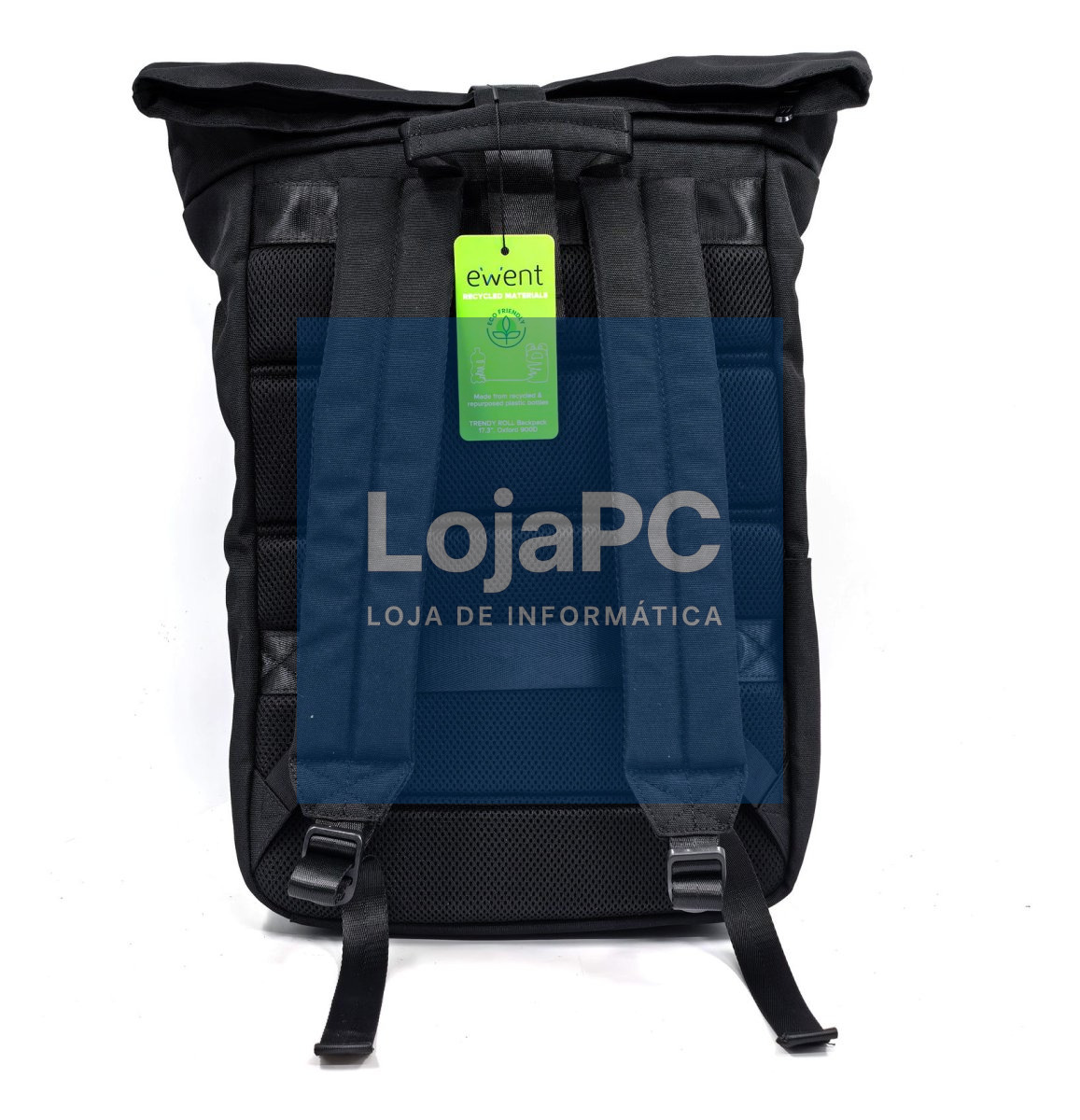 EWENT Mochila Trendy Roll 17.3”. Oxford 900D, Material reciclado rPet, material impermeável e fecho