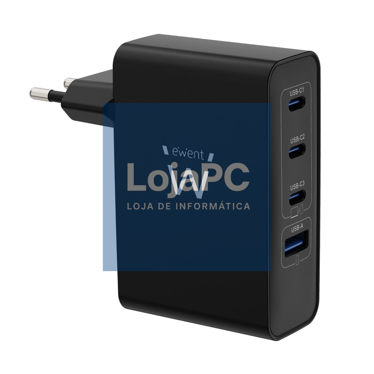 EWENT USB GAN AC charger 100W, 3x USB-C 100W PD3.0 QC4 +1x USB-A QC3.0, x4 protections, COMPACT design, black