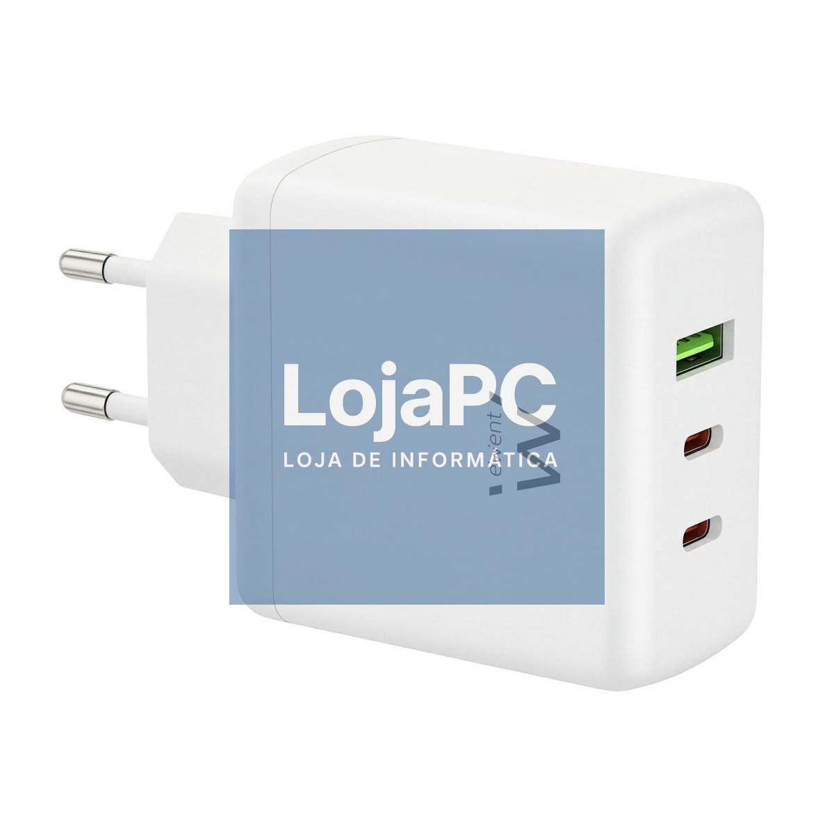 EWENT USB GAN AC charger 65W, 2xUSB-C 65W PD3.0 + 1xUSB-A QC3.0 x4protections, compact design white