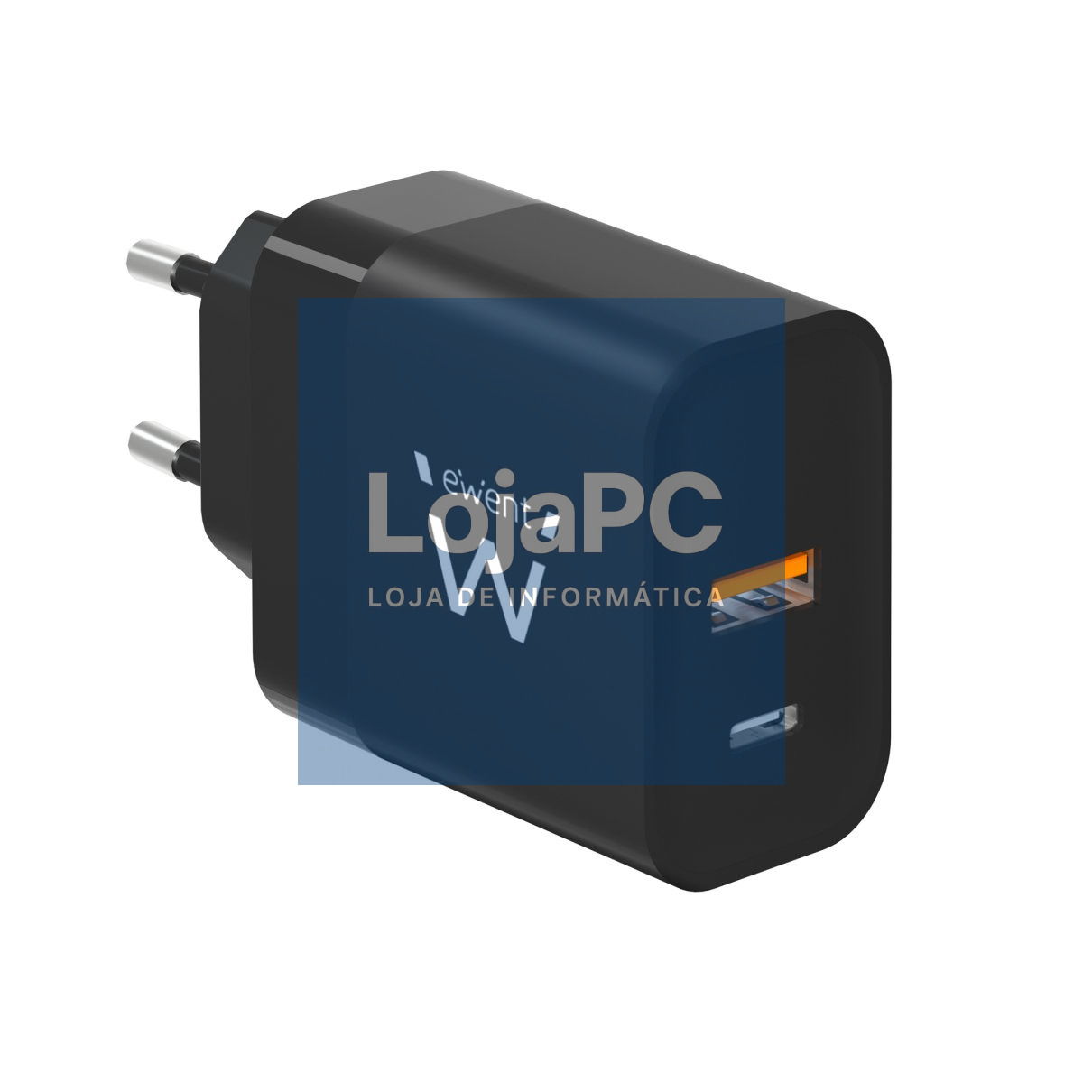 EWENT Carregador USB C e USB A GanFast, 2 portas (45W), preto