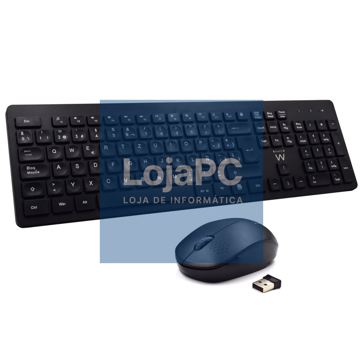 EWENT Teclado e Rato Wireless, teclas silenciosas de baixo perfil, botões Multimédia, rato 1000dpi