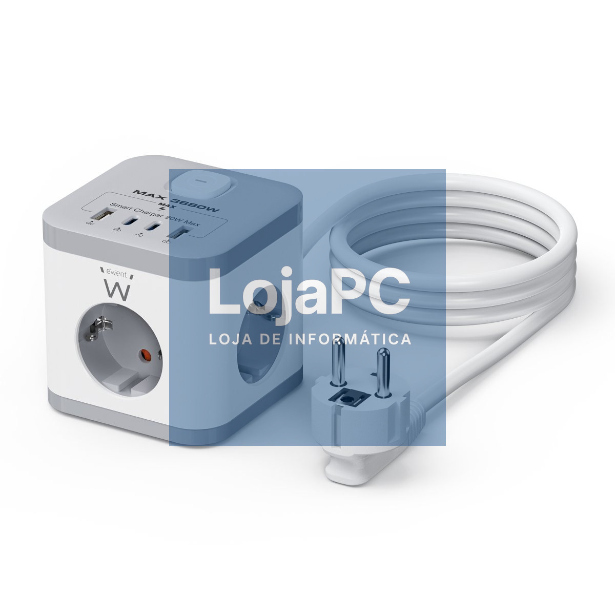 EWENT Tomada múltipla de 3 entradas Schuko + 2 x USB A e 2 x USB C