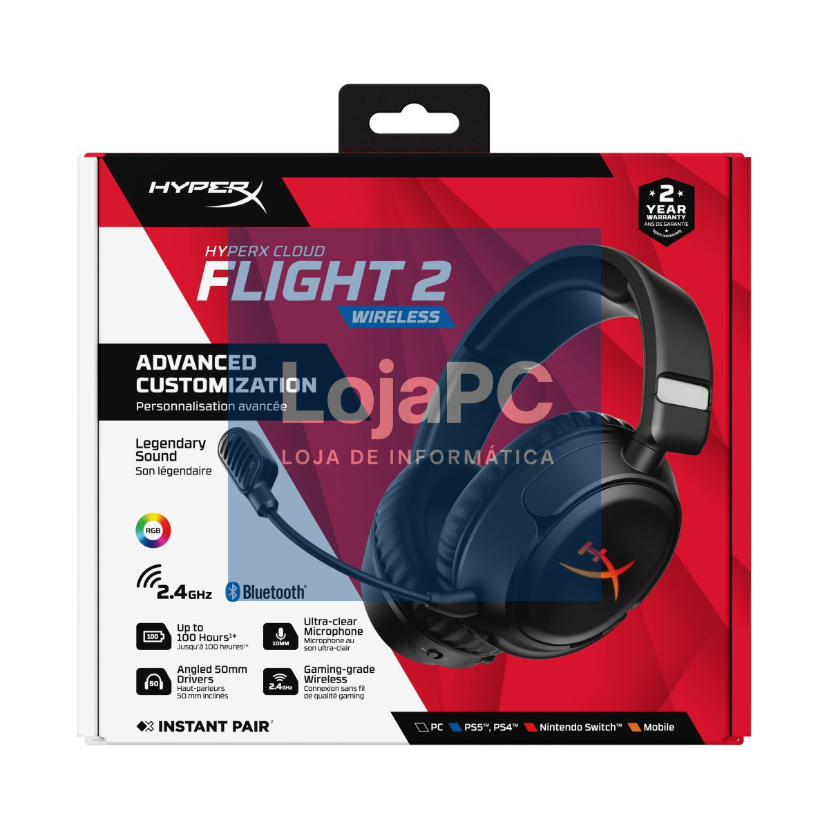 HP HyperX Cloud Flight 2 - Headset de gaming sem fios - Preto
