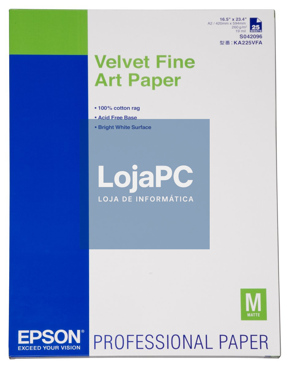 EPSON S042096 Velvet fine art paper inkjet 260g/m2 A2 25 sheets 1-pack