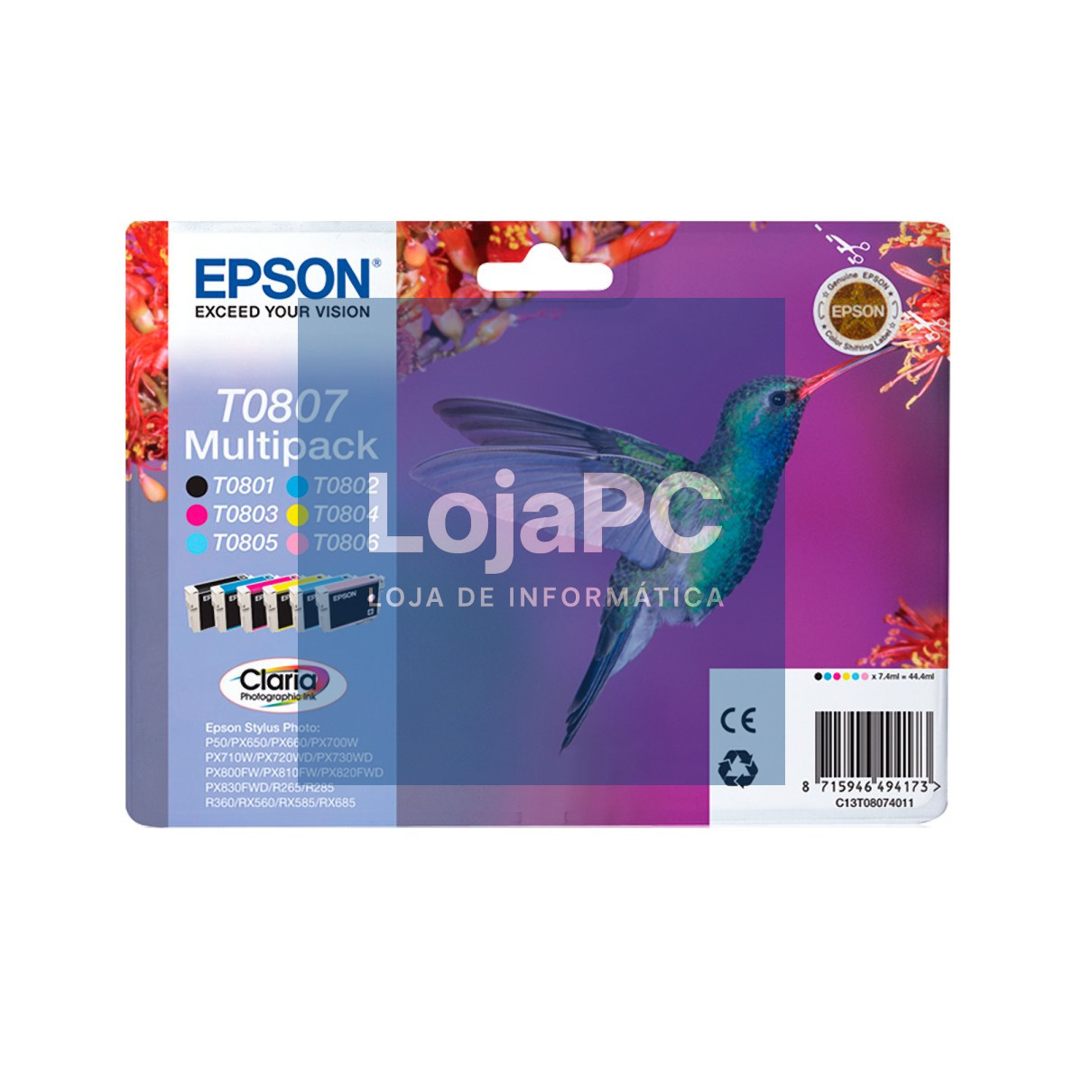 Tinteiro EPSON T0804 Amarelo - Stylus Photo P50/PX6xx/PX7xx/PX8xx/R2xx/R360/RX560/RX585/RX685