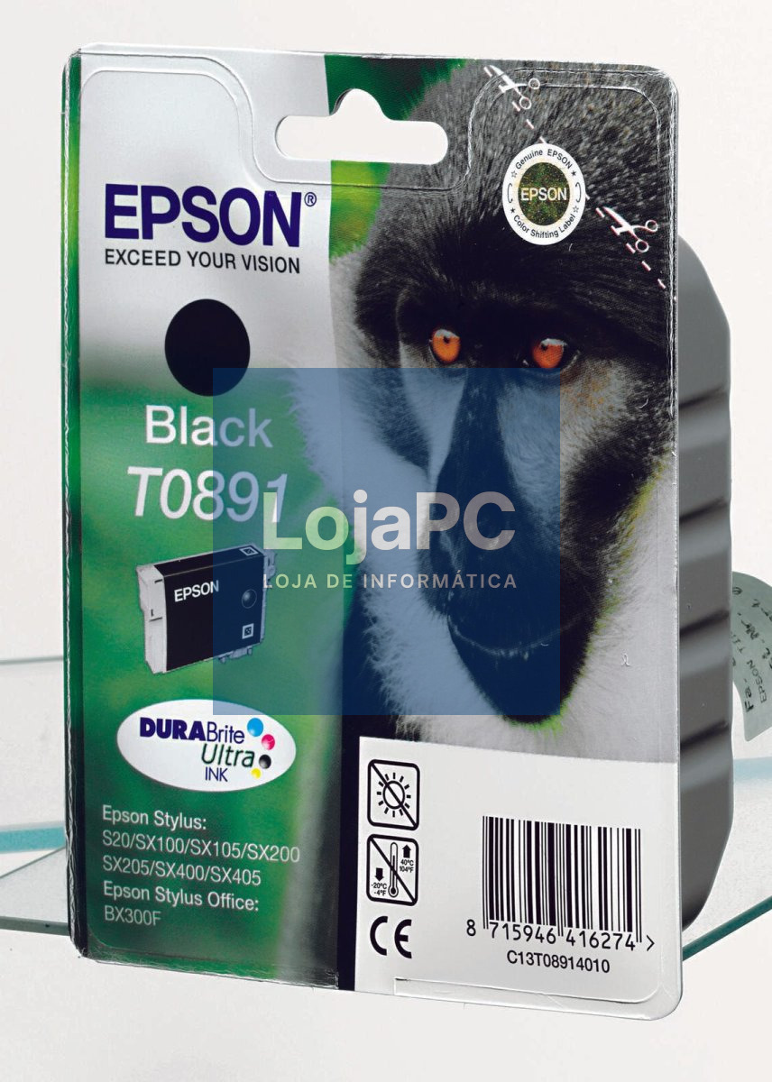 Tinteiro EPSON T0891 Preto - Stylus S2x, SX1xx/2xx/4xx & Stylus Office BX300F