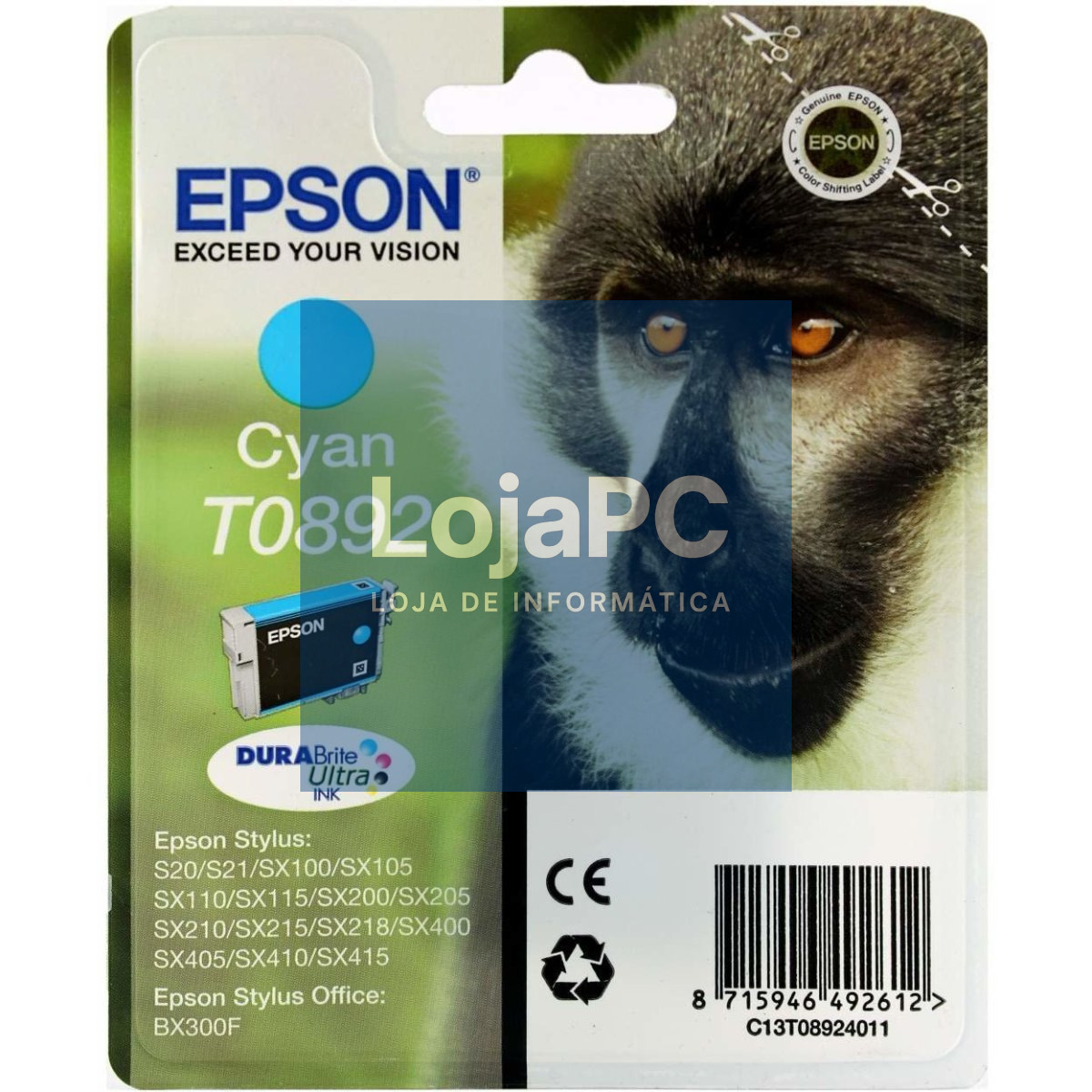 Tinteiro EPSON T0892 Ciano - Stylus S2x, SX1xx/2xx/4xx & Stylus Office BX300F