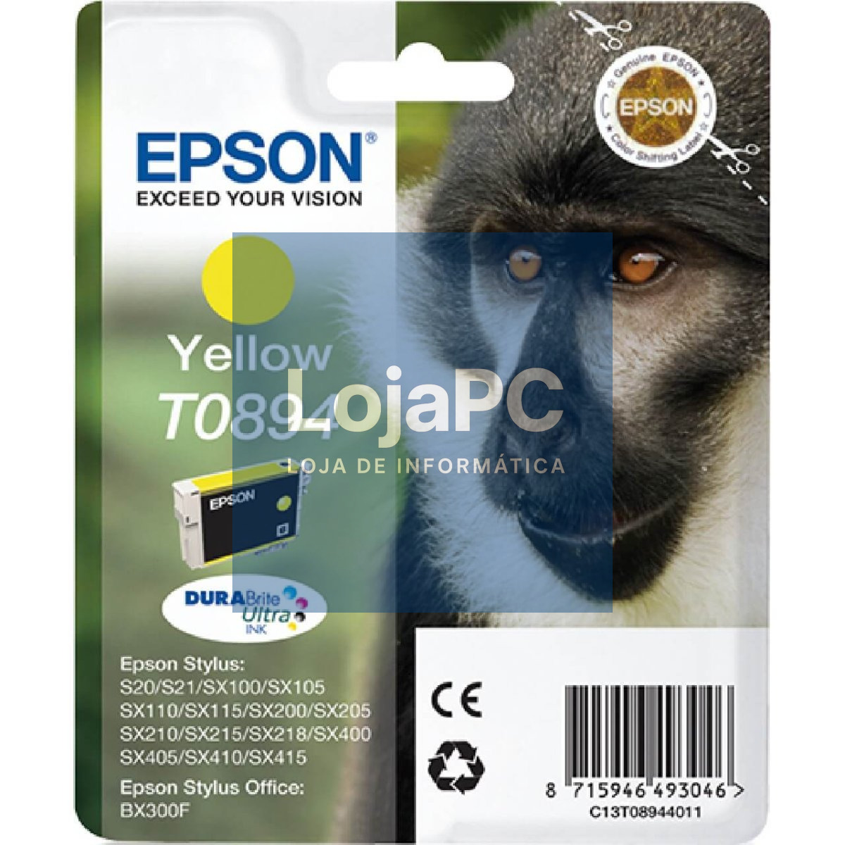 Tinteiro EPSON T0894 Amarelo - Stylus S2x, SX1xx/2xx/4xx & Stylus Office BX300F
