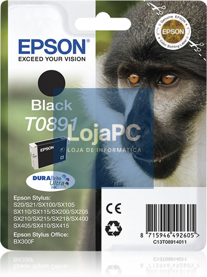 Tinteiro EPSON T0891 Preto + Alarme RF - Stylus S2x, SX1xx/2xx/4xx & Stylus Office BX300F