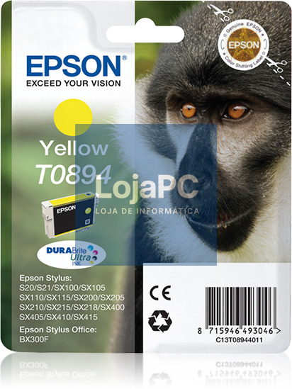 Tinteiro EPSON T0894 Amarelo + Alarme RF - Stylus S2x, SX1xx/2xx/4xx & Stylus Office BX300F