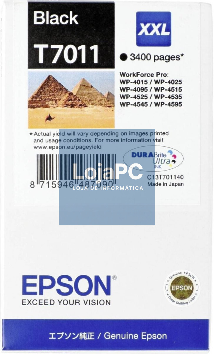 Tinteiro EPSON T7011 Preto XXL 3,4K - WorkForce Pro WF-40xx/45xx