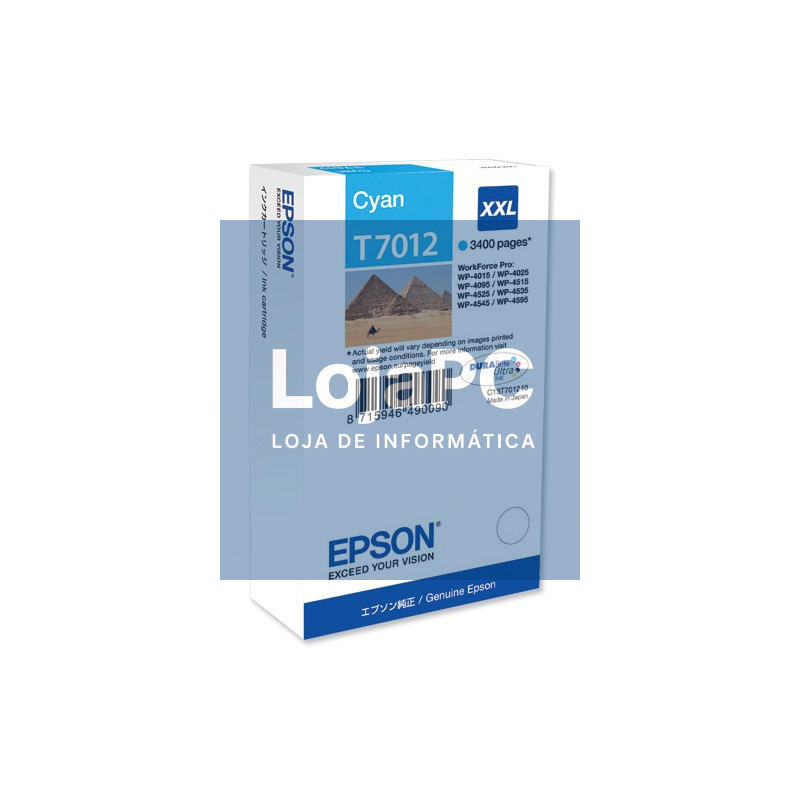Tinteiro EPSON T7012 Ciano XXL 3,4K - WorkForce Pro WF-40xx/45xx