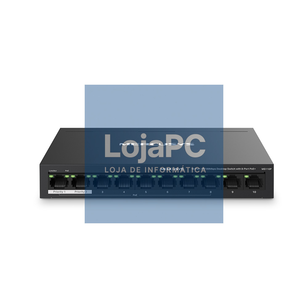 Mercusys 10-Port 10/100Mbps Desktop Switch with 8-Port PoE+