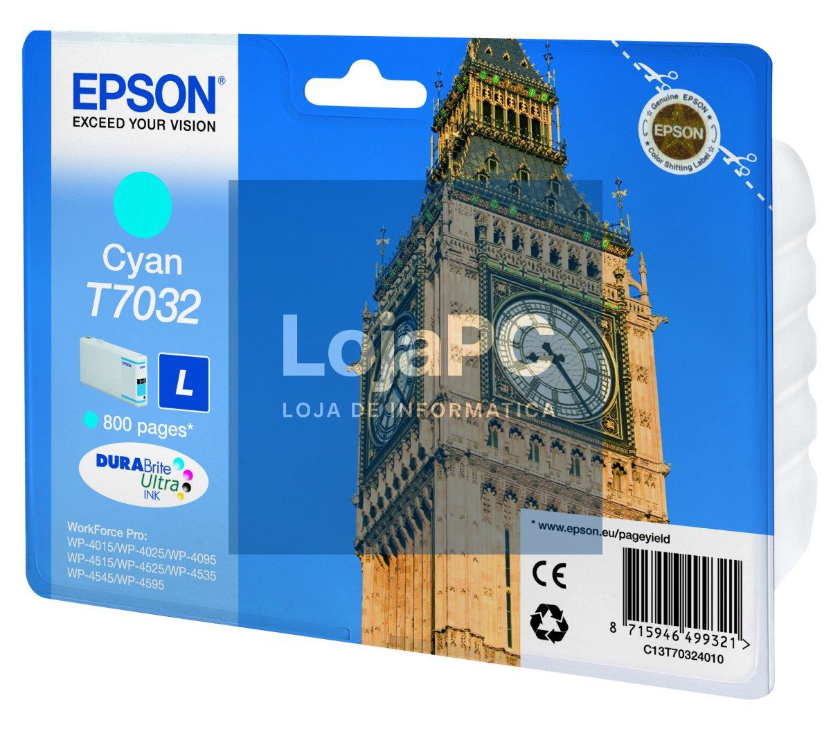 Tinteiro EPSON T7032 Ciano L 0,8K - WorkForce Pro WF-40xx/45xx