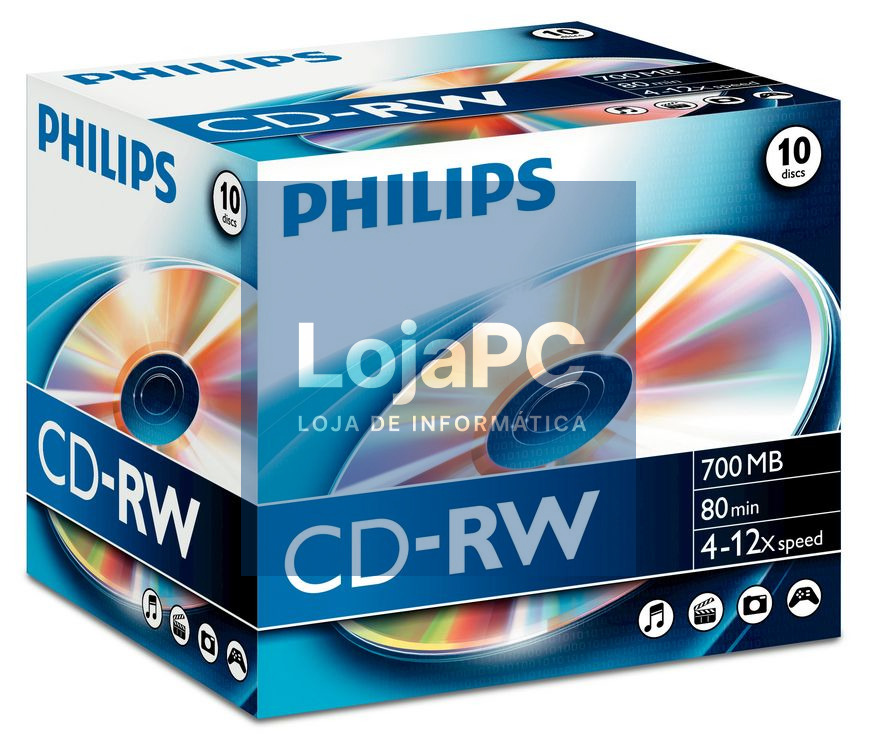Philips CD-RW 80Min 700MB 4-12x Jewel Case (10 unidades)