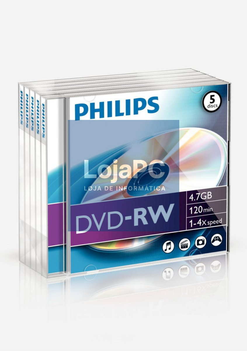 Philips DVD-RW 4,7GB 4x Jewel Case (5 unidades)
