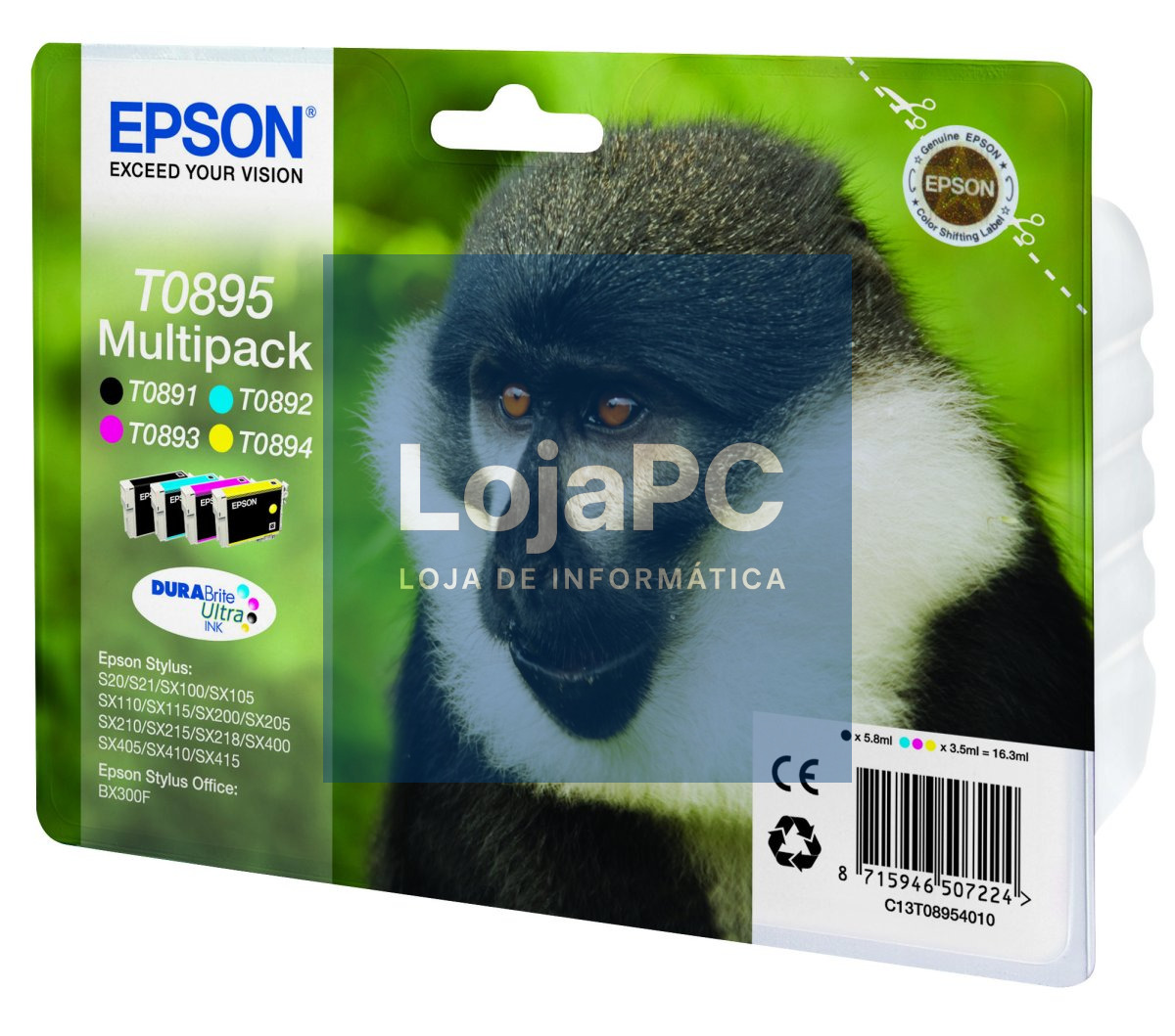 Tinteiro EPSON T0895 Multipack 4 Cores + Alarme RF -Stylus S2x, SX1xx/2xx/4xx & Stylus Office BX300F